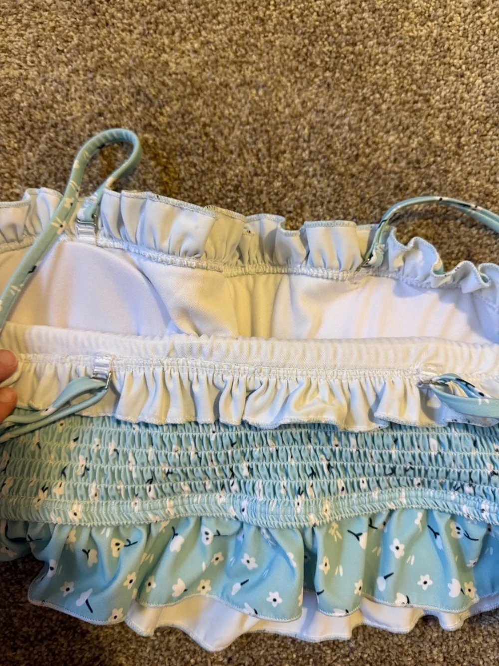 Light Blue Floral Smocked Ruffle Bikini Set